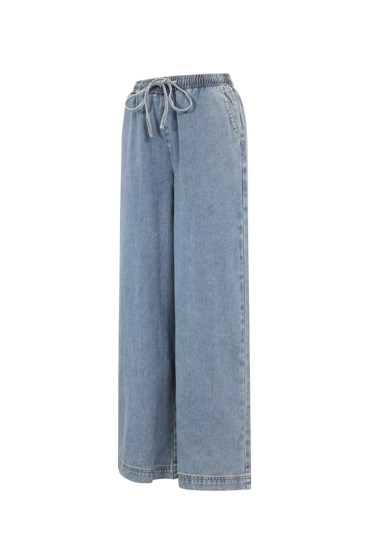 Woven Cotton Women's Wide Leg Denim Pants Sporty Solid Color h5 Picture2