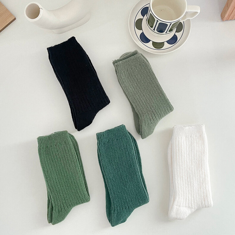 Soft Solid -Color Vertical Striped Women's Mid-Calf Socks Picture2