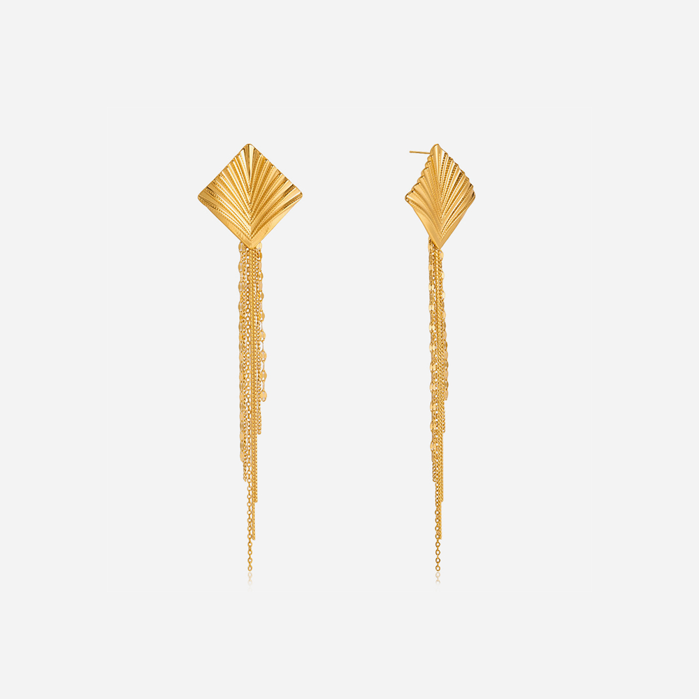 Exquisite Tassel Rectangle Stainless Steel Waterproof Gold Color Women's Dangle Earrings
