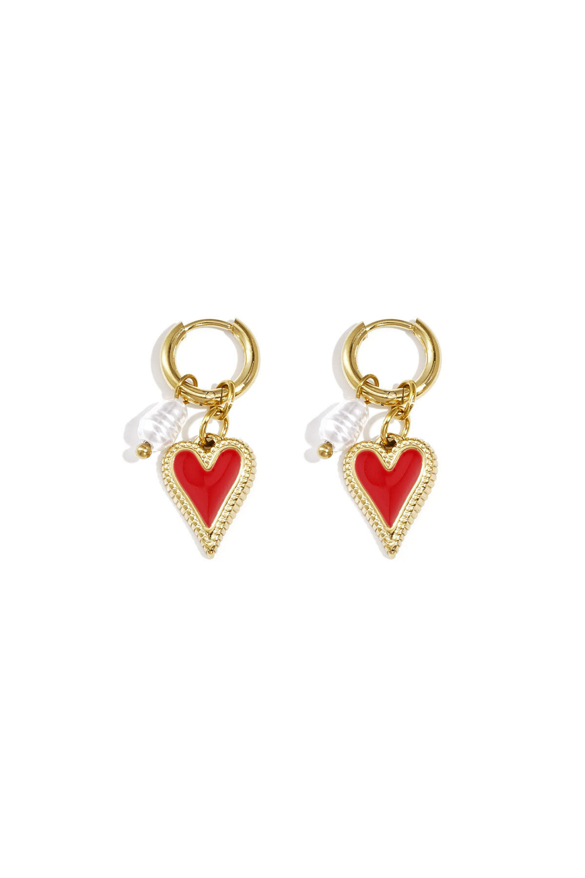 Earrings with hanging heart and pearl h5