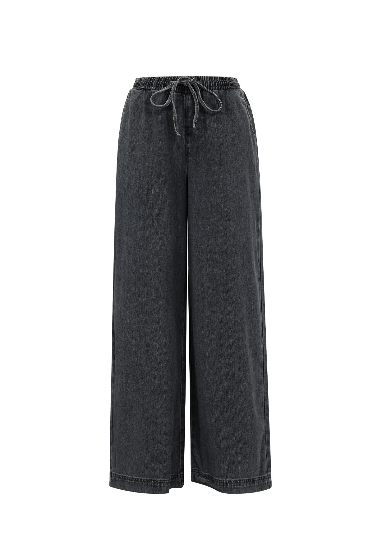Woven Cotton Women's Wide Leg Denim Pants Sporty Solid Color 2