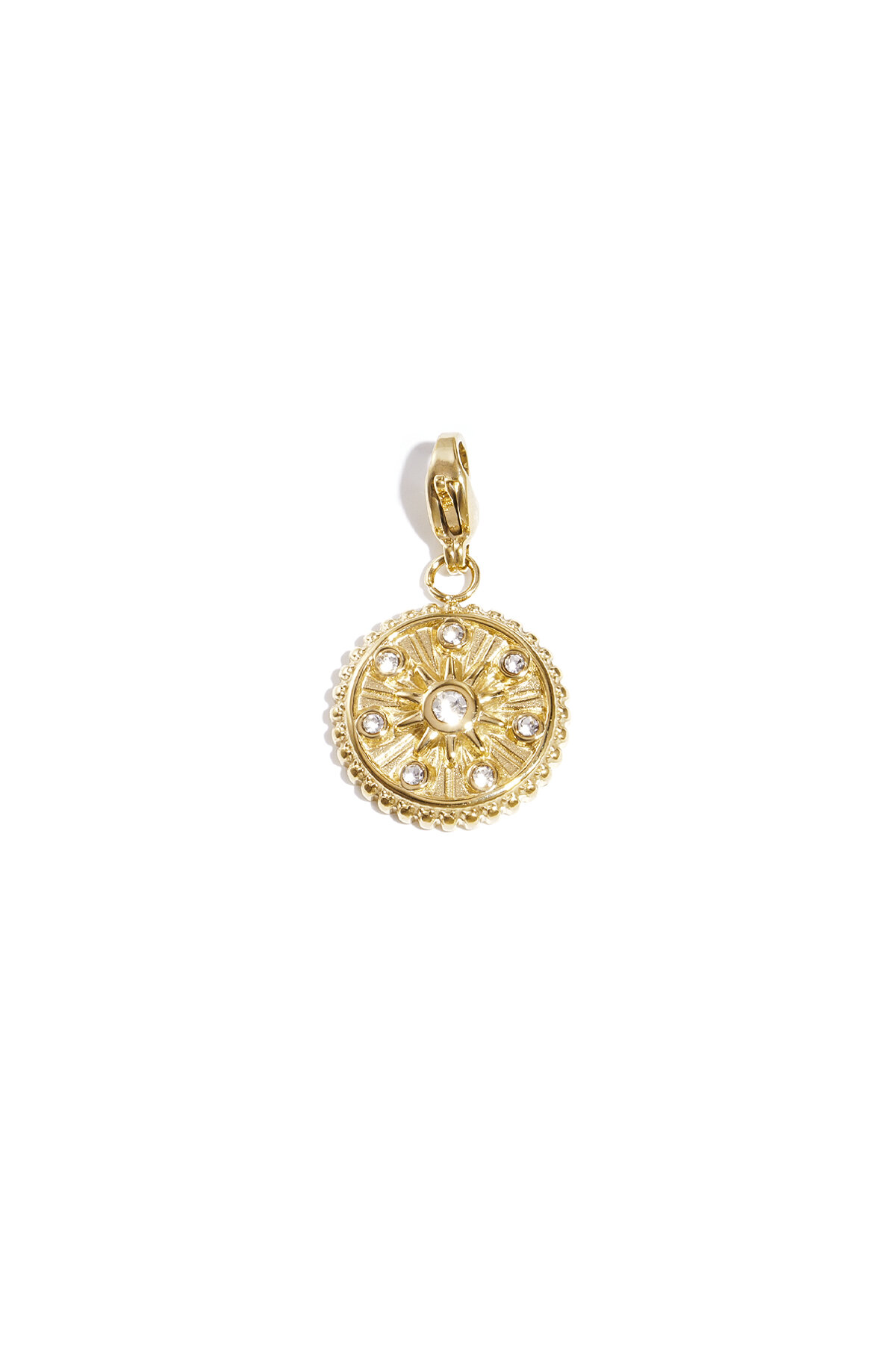 Jewelry charm sun on coin with stones DIY