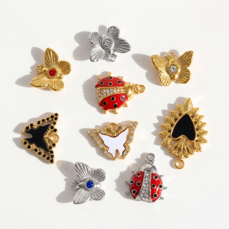 Natural Butterfly Insect Titanium Steel Gold Color Zircon Women's Pendants Picture3