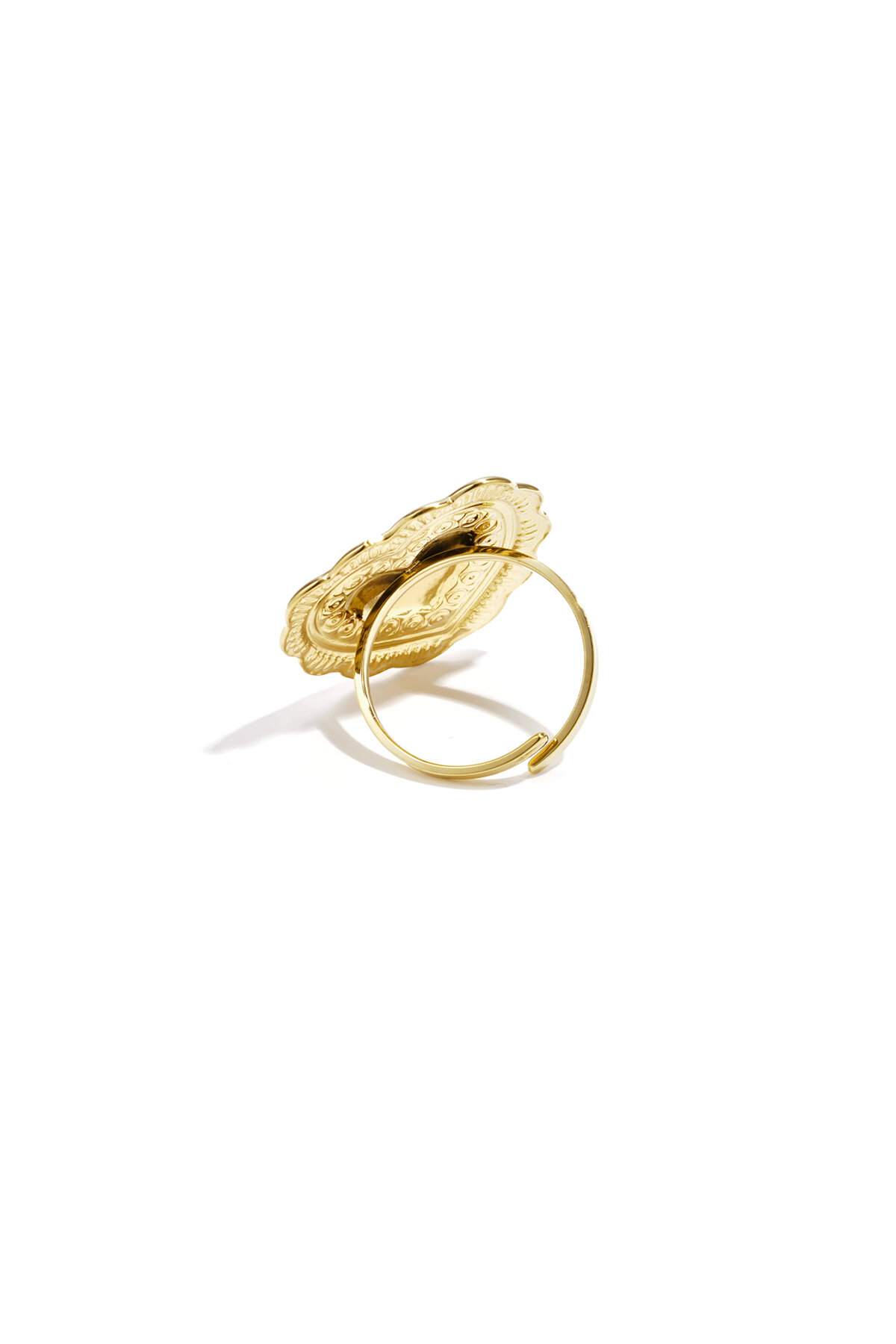 Anello importante a forma di cuore con motivo e petali di fiori h5 Immagine2