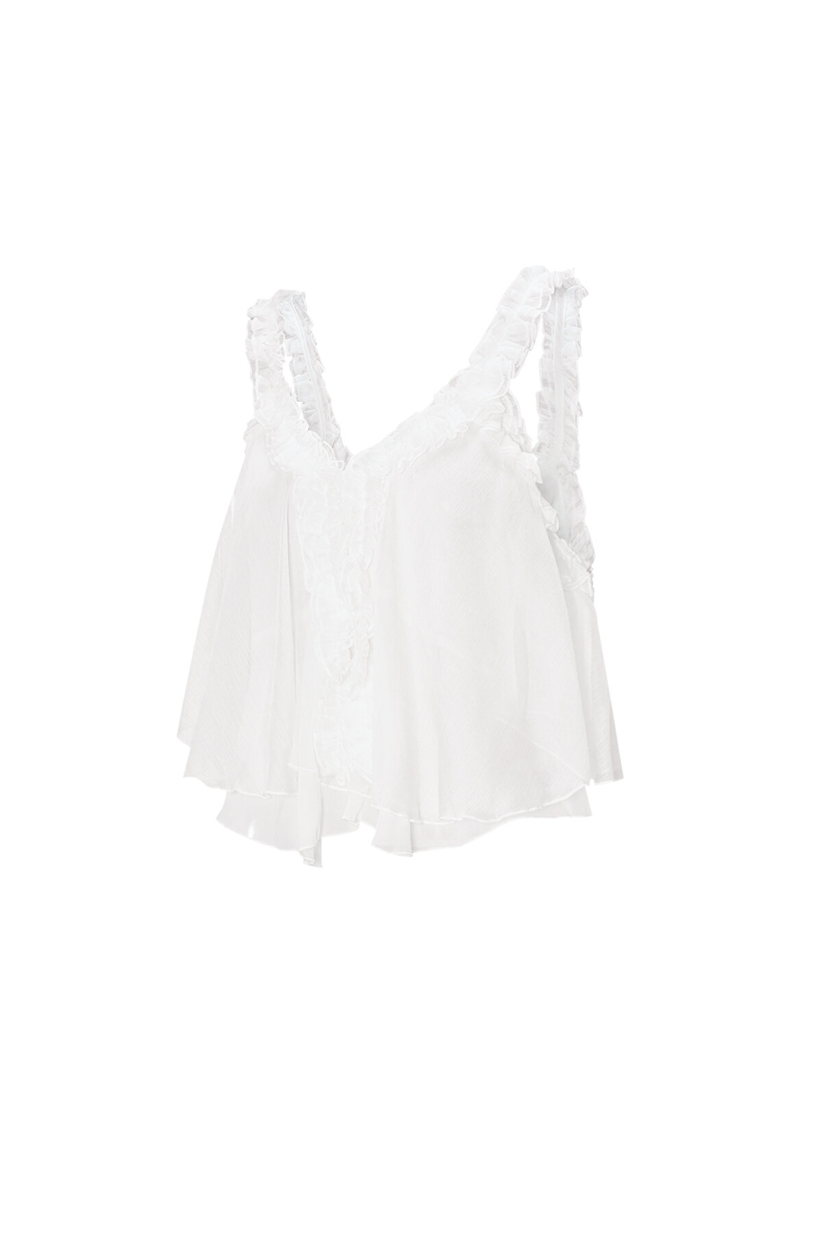 Woven White Sleeveless Top Casual Solid Color Ruffle Edge h5Picture2