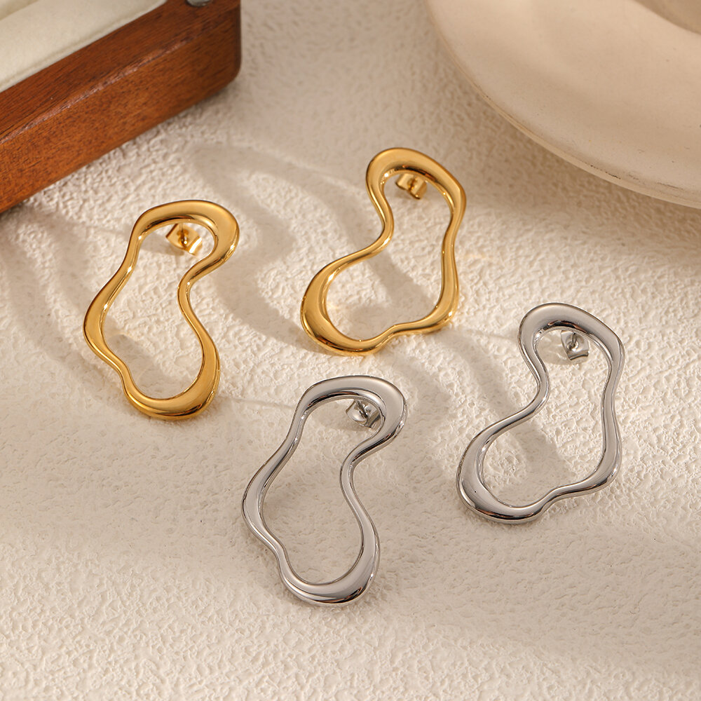 Geometric Daily Stainless Steel Waterproof Gold Color Women's Stud Earrings h5 Picture3