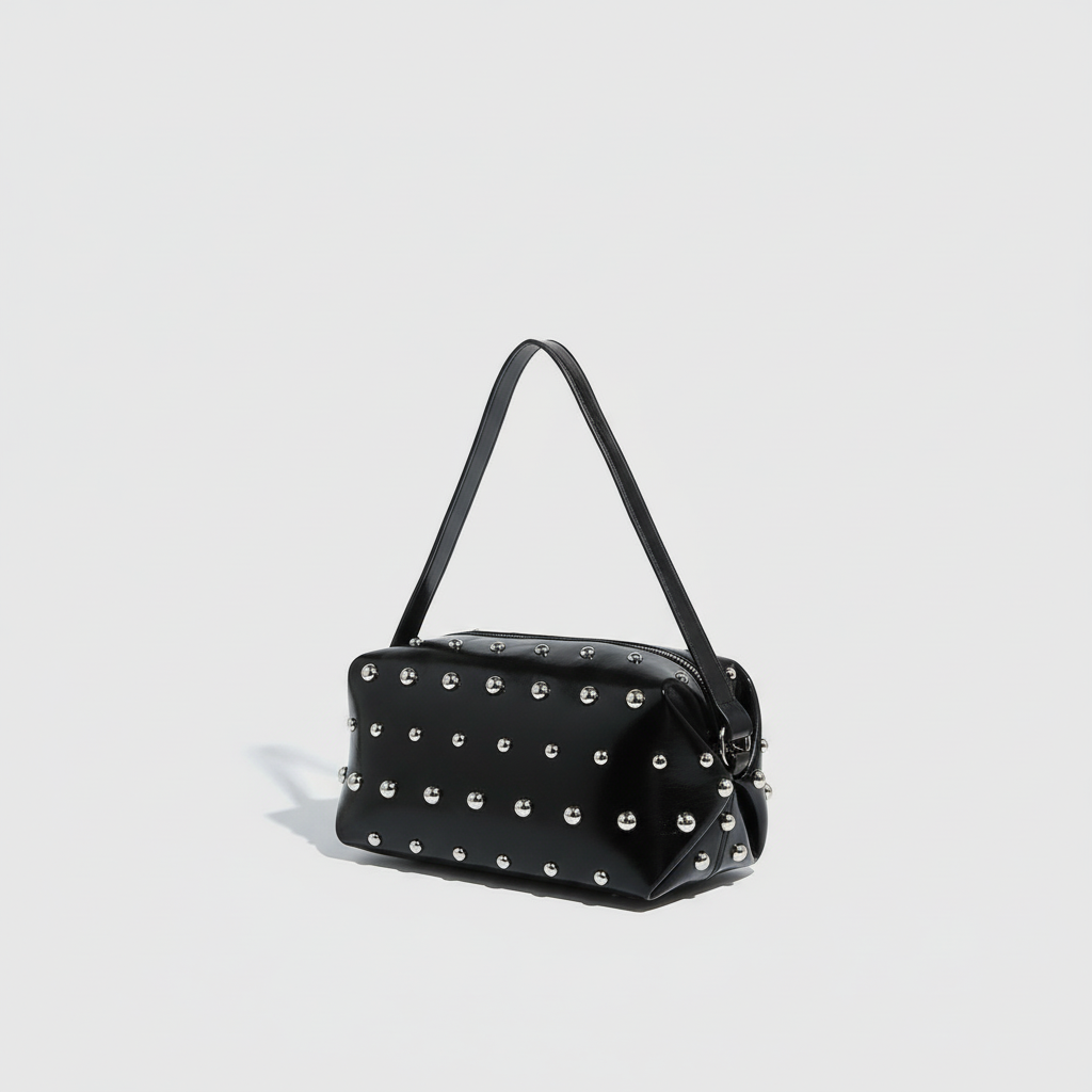 1 Stück schlichte Hip-Pop/Rock einfarbige Nieten-PU-Damenschultertasche h5Bild2