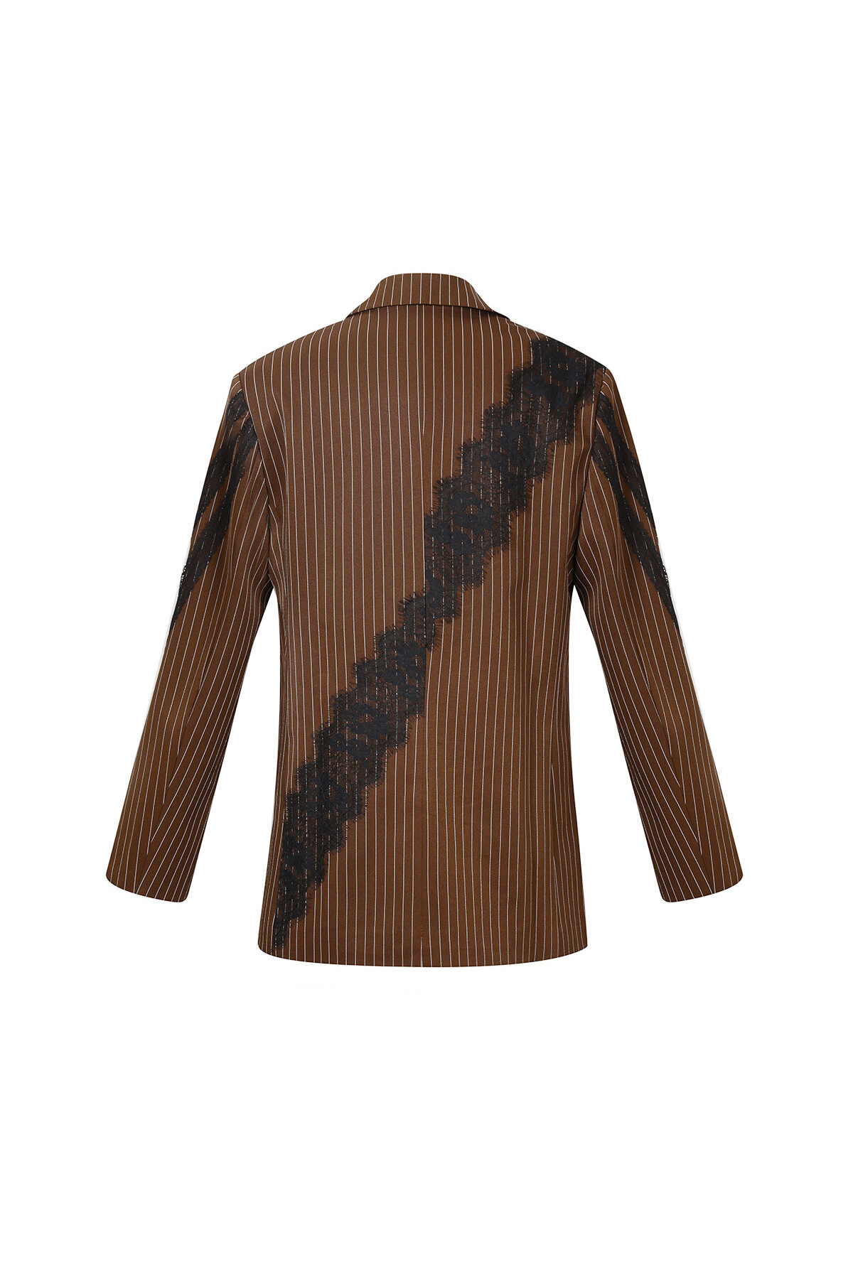 Woven Polyester Fiber Women's Suit Set Elegant Stripes Lace Panel h5Picture3