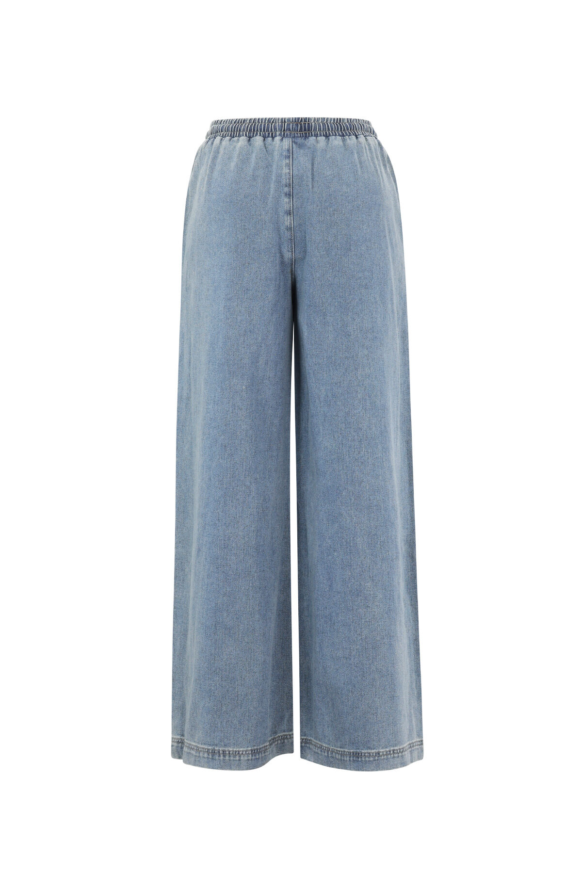 Woven Cotton Women's Wide Leg Denim Pants Sporty Solid Color h5 Picture3
