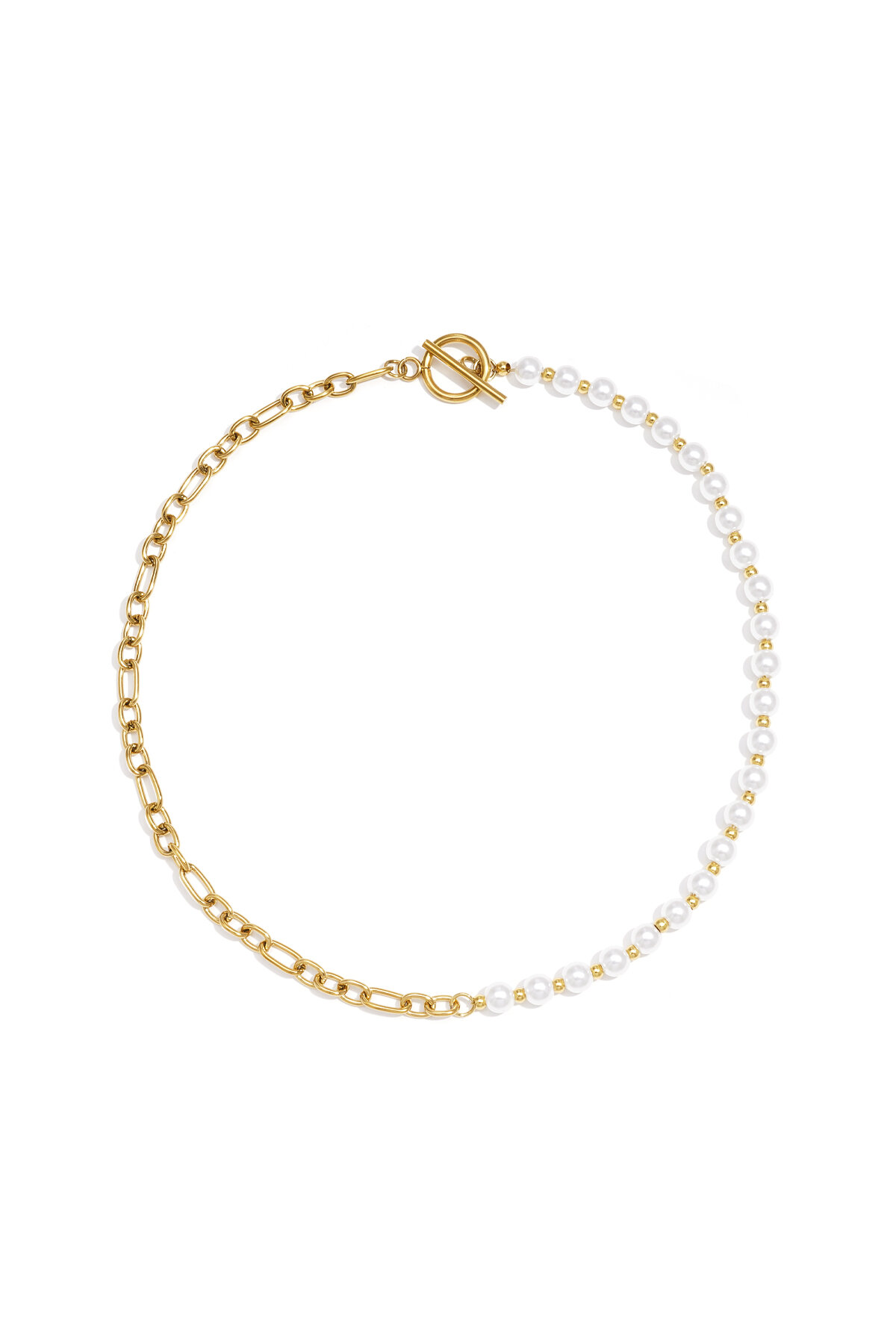 Necklace with pearls and links and front clasp 