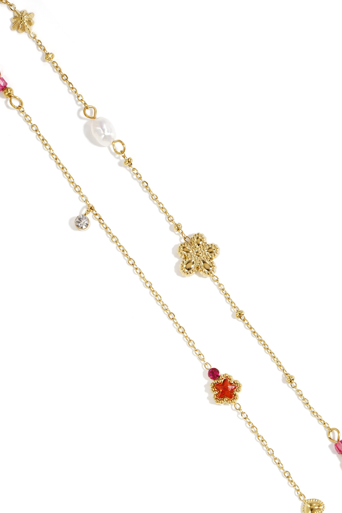 Charm bracelet with star and flower charms, pearls, stones and beads Picture4