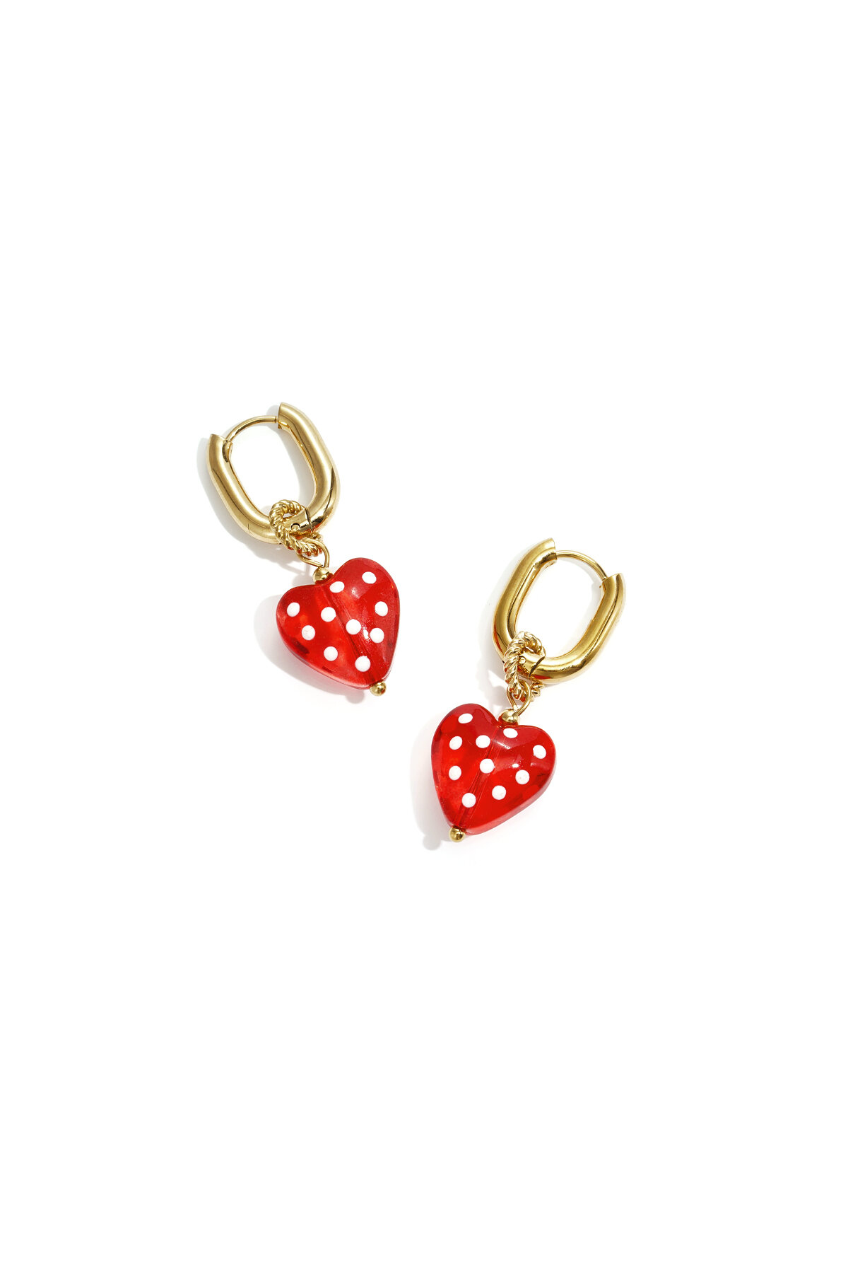 Earrings with dangling hearts with dots h5