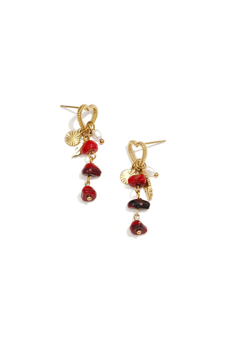 Boucles d'oreilles en forme de cœur avec pendentif en perle, pierres blanches et plume 2