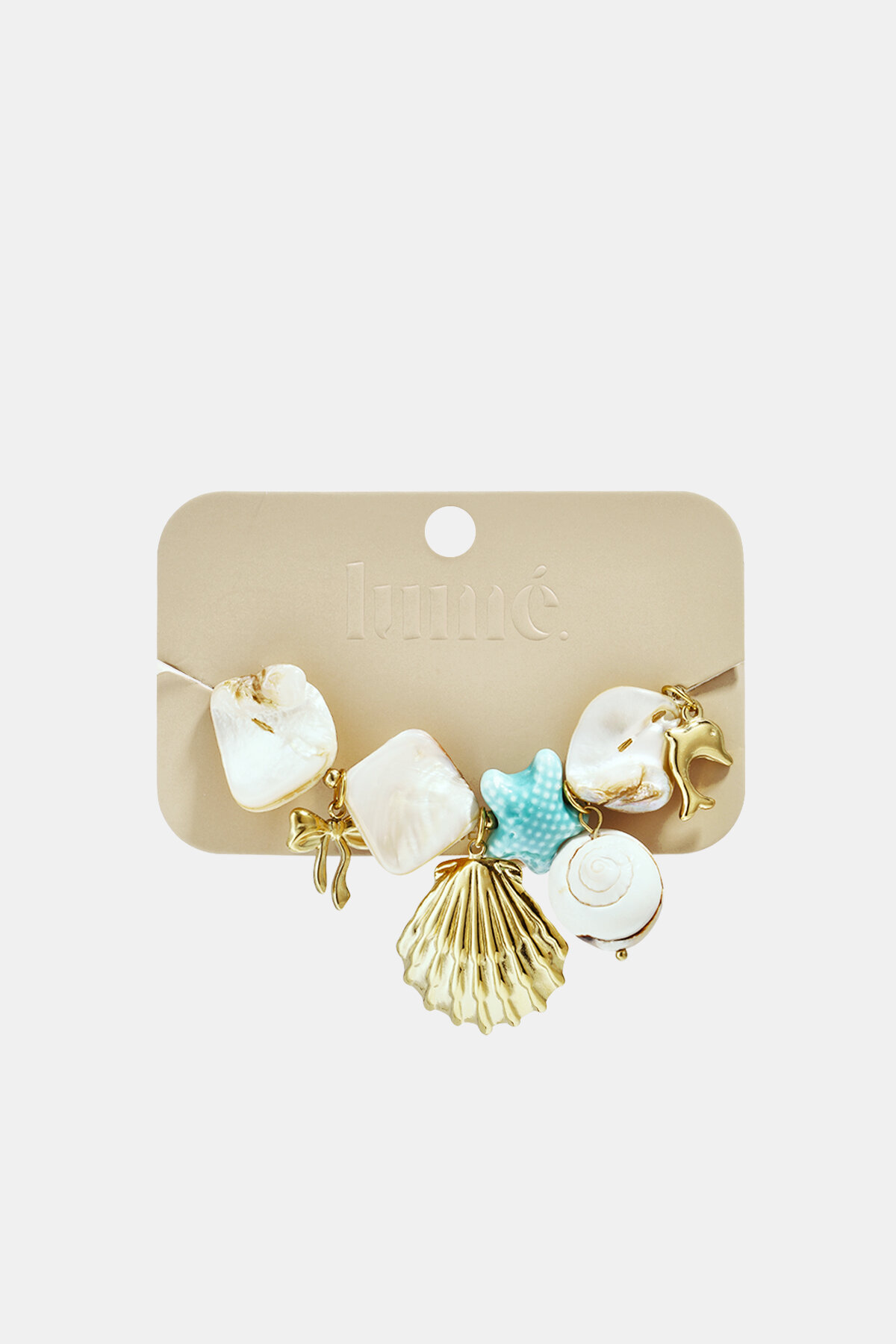 Bracelet with shells, sea charms, gold and blue beads Picture3
