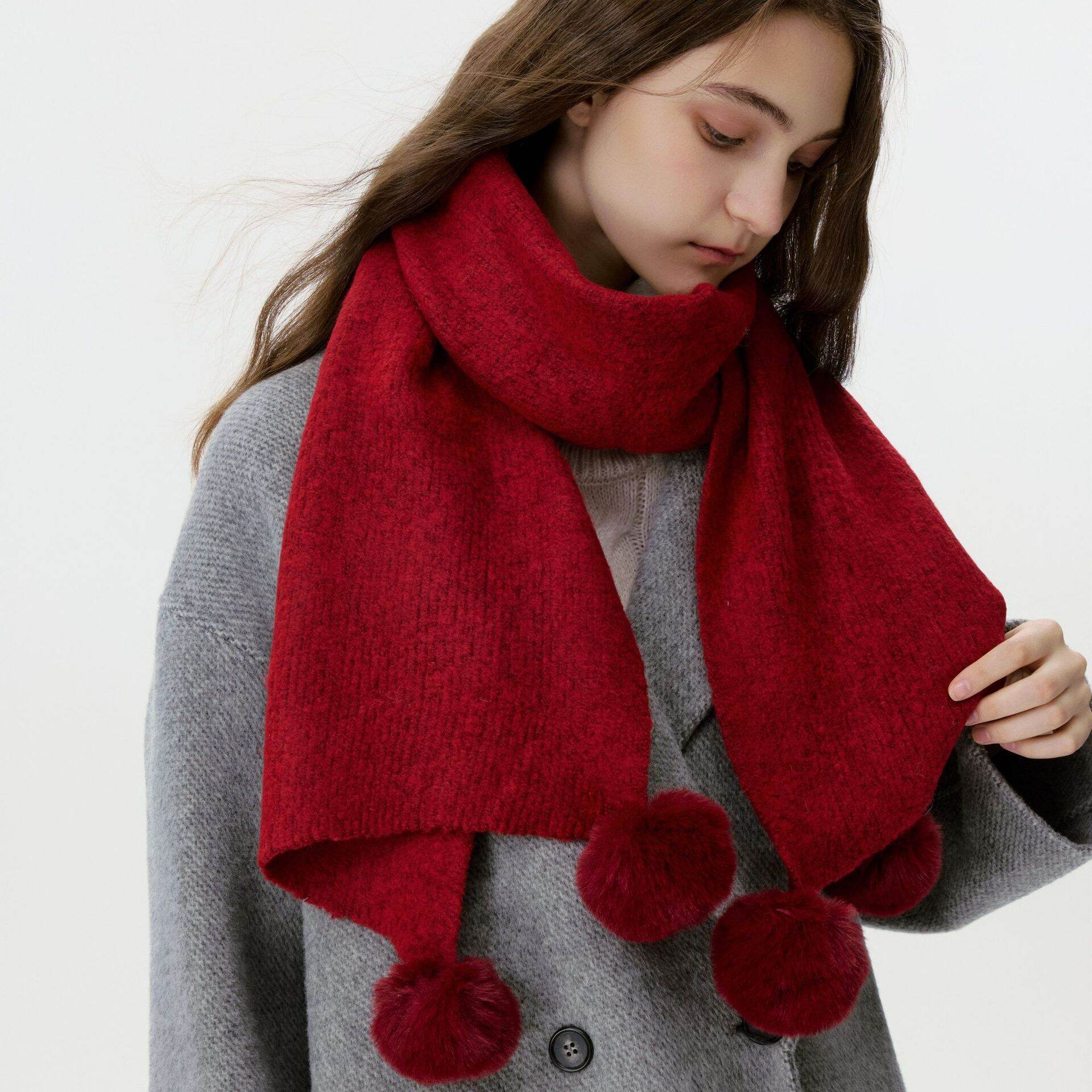 1 Piece Stylish Solid Color Ball Polyester Women's Winter Scarves