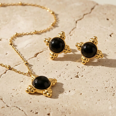 Retro Cross Stainless Steel Gold Color Natural Stone Women's Pendant Necklaces