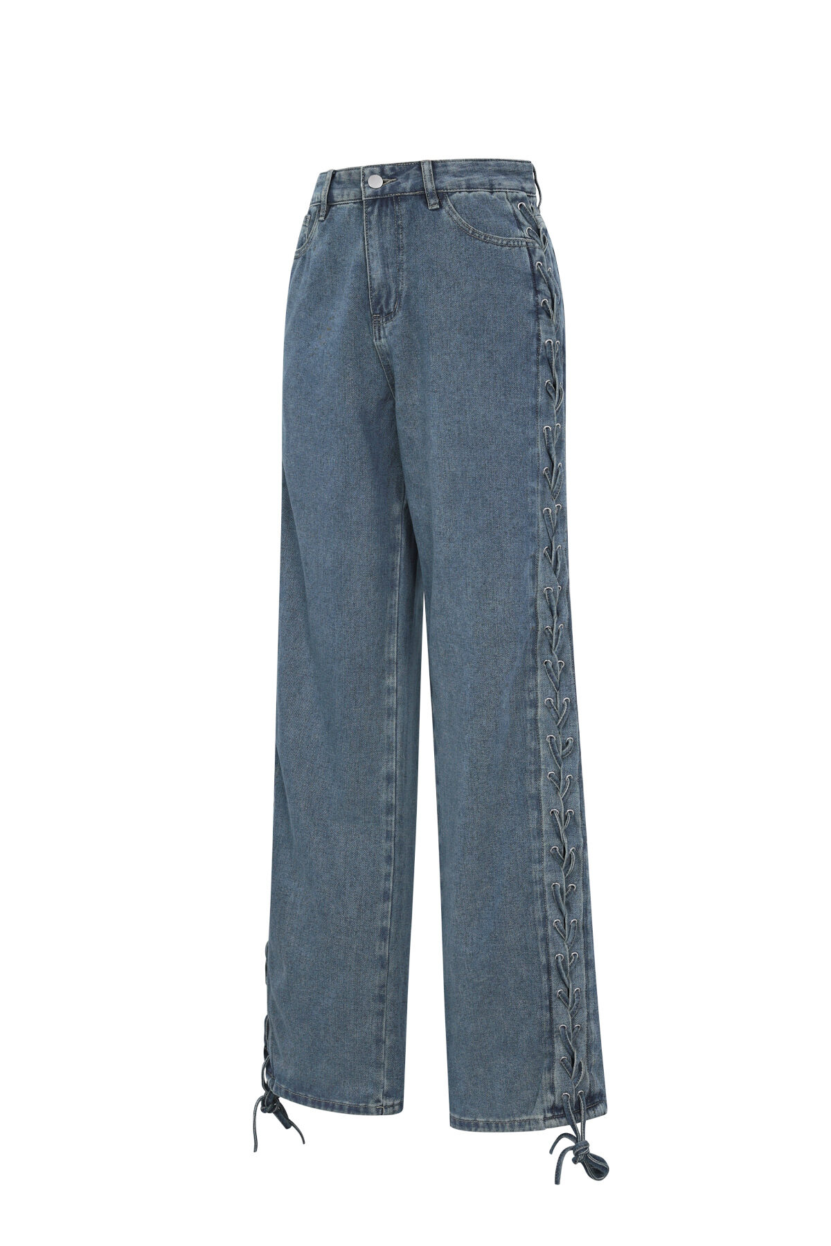 Woven Cotton Women's Straight Leg Pants Tie-up Casual h5 Picture2