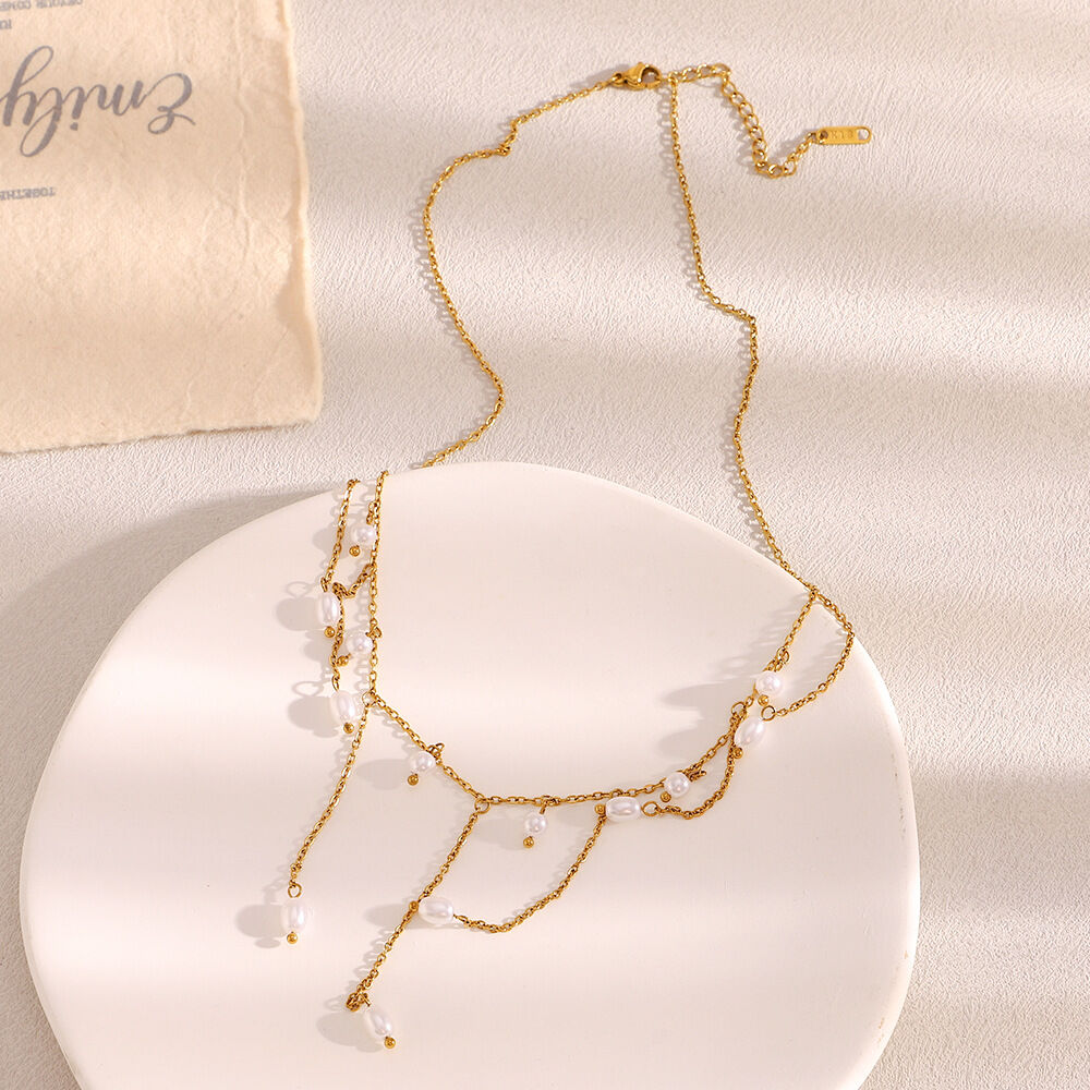 Simple Series Elegant Beads Stainless Steel Waterproof Women's Chain Necklaces h5 Picture4