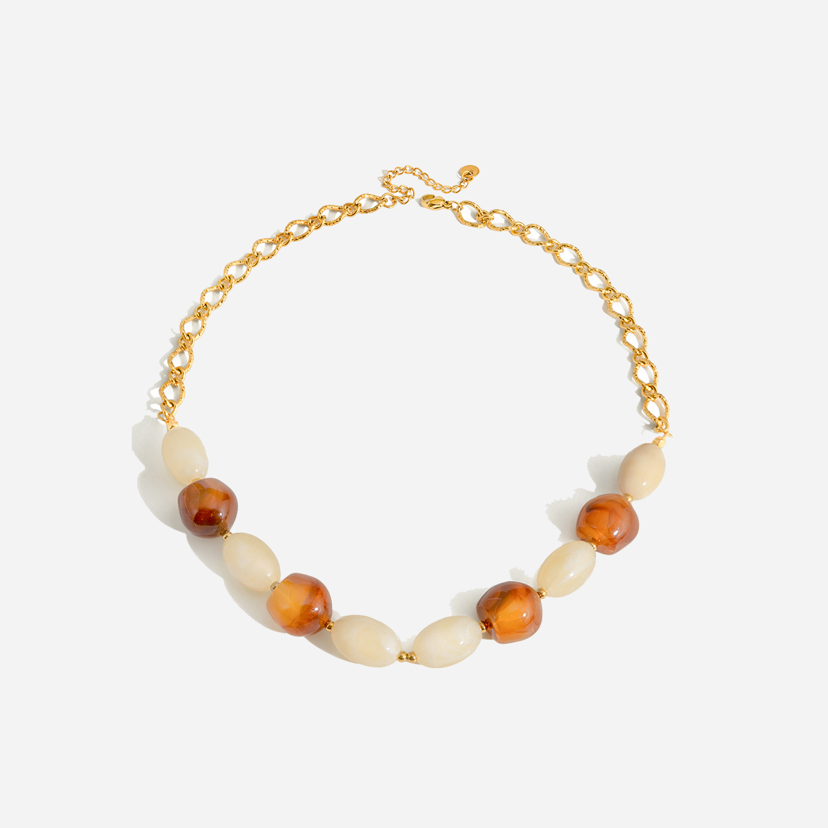 Retro Irregular Shape Resin Stainless Steel Waterproof Gold Color Women's Beaded Necklaces
