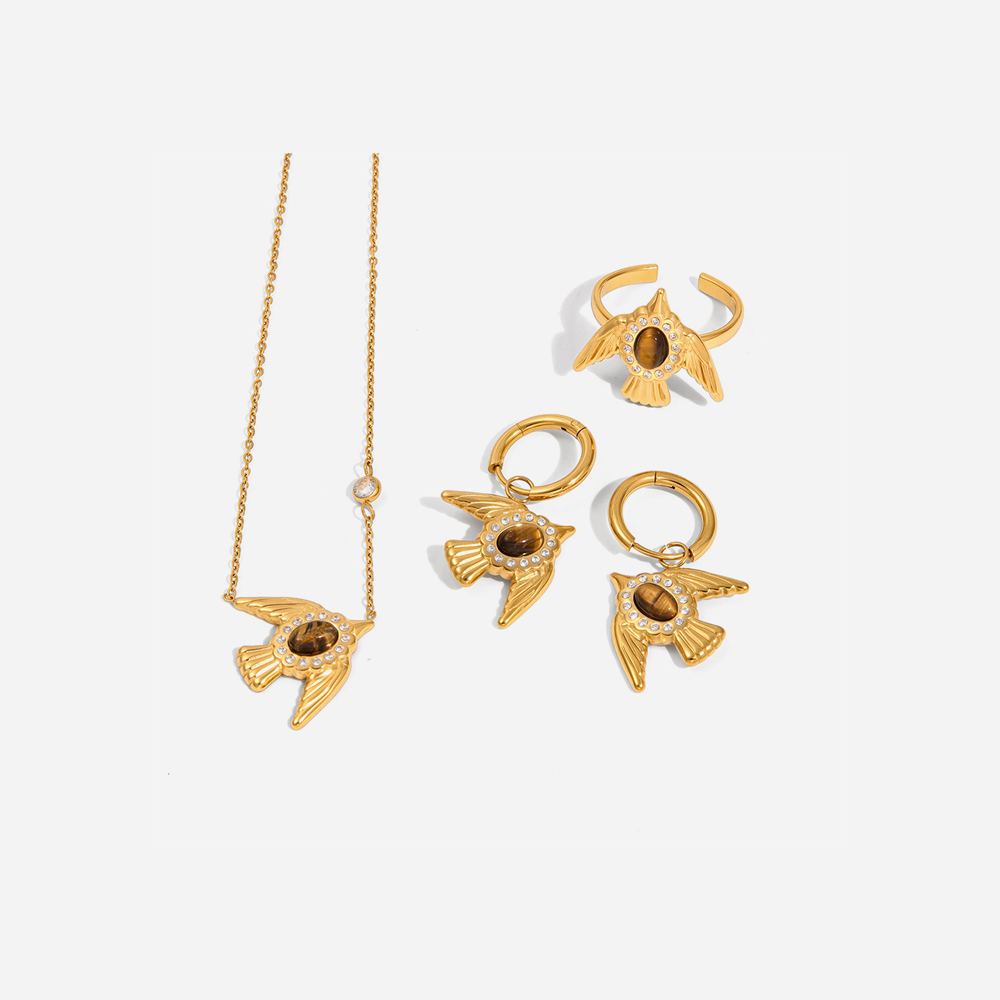 Delicate Bird Natural Stone Stainless Steel Waterproof Gold Color Women's Jewelry Sets