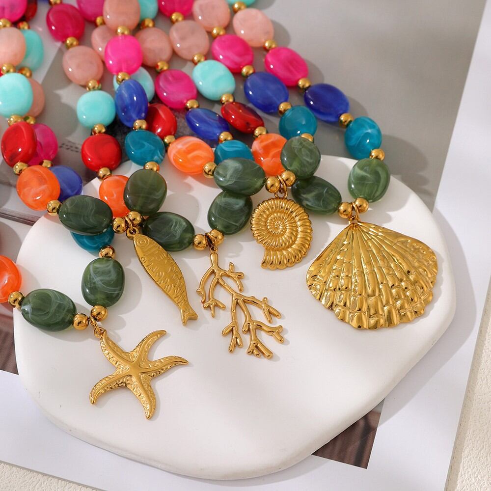 Romantic Series Vacation Oceanic Style Beads Resin Women's Beaded Necklaces