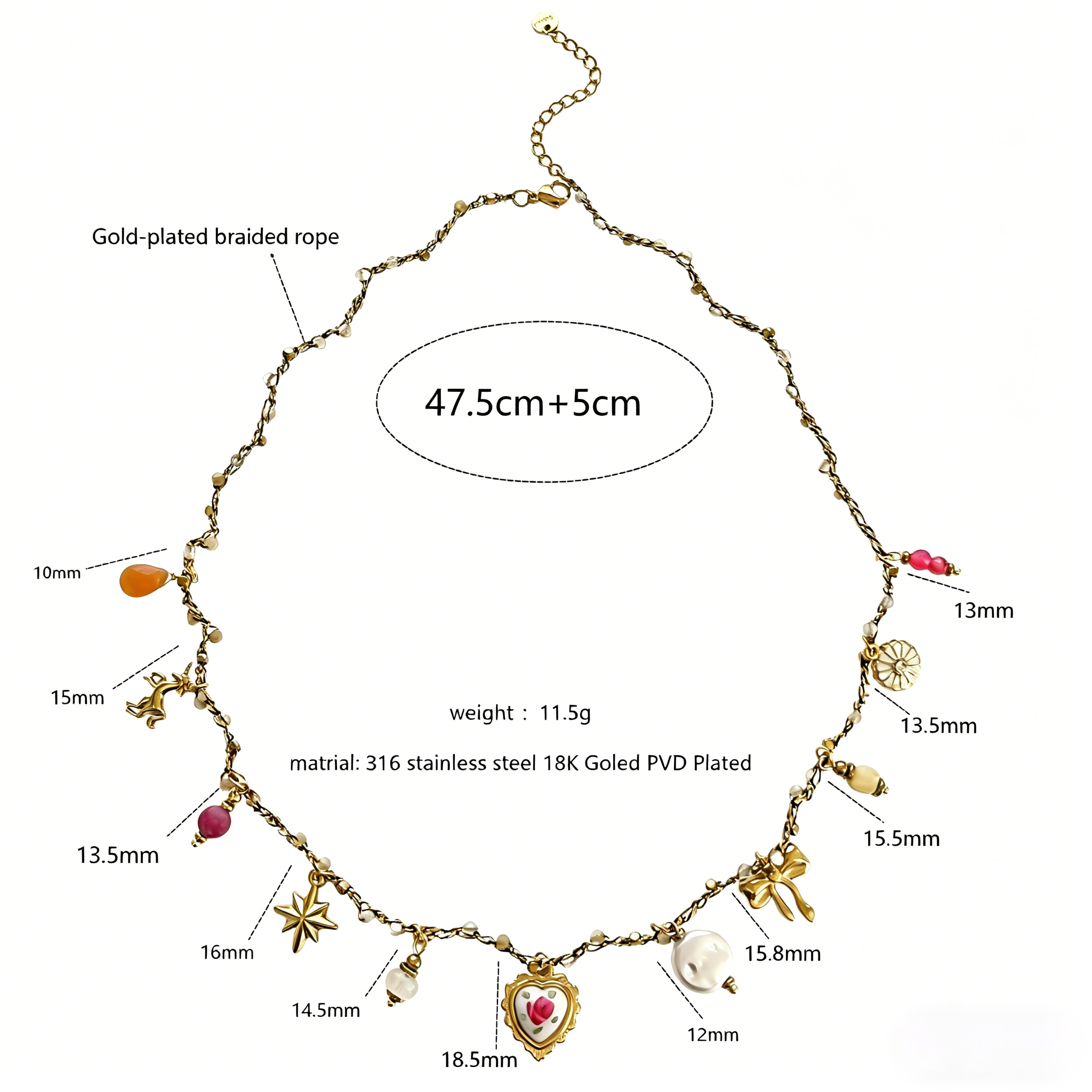 Romantic Series Retro Heart Braided Rope Gold Color Pearl Women's Pendant Necklaces