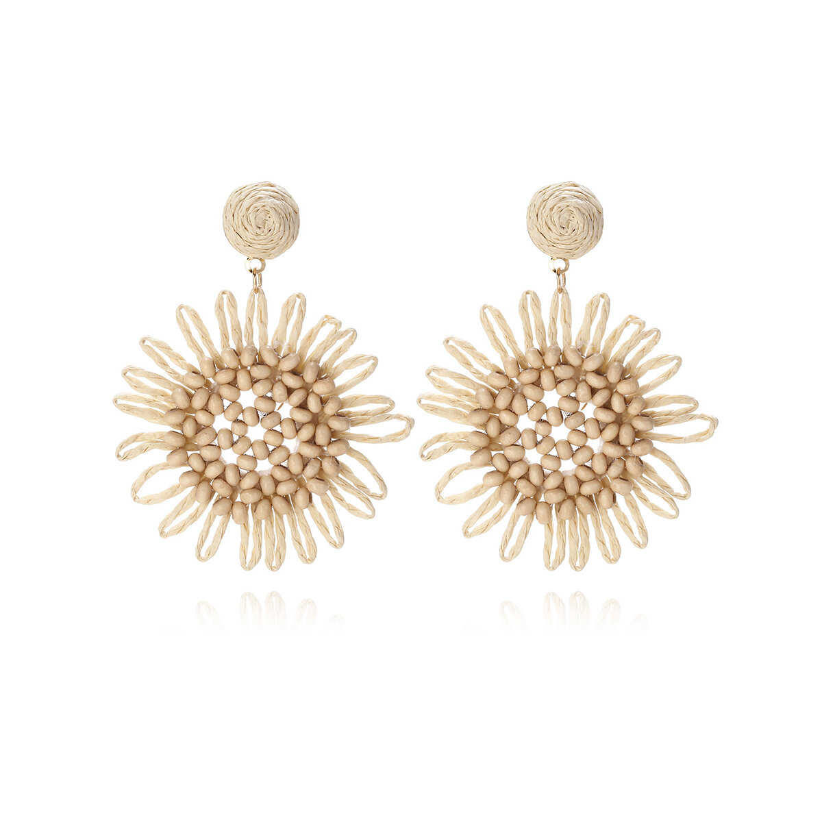 Romantic Series Vacation Flower Beads Raffia Women's Drop Earrings 2