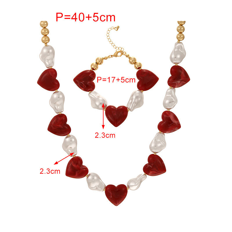 Romantic Series Sweet Heart Resin Pearl Women's Necklaces Sets h5Picture3