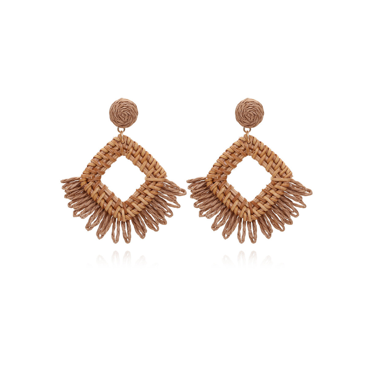 Romantic Series Vacation Flower Rectangle Raffia Women's Drop Earrings