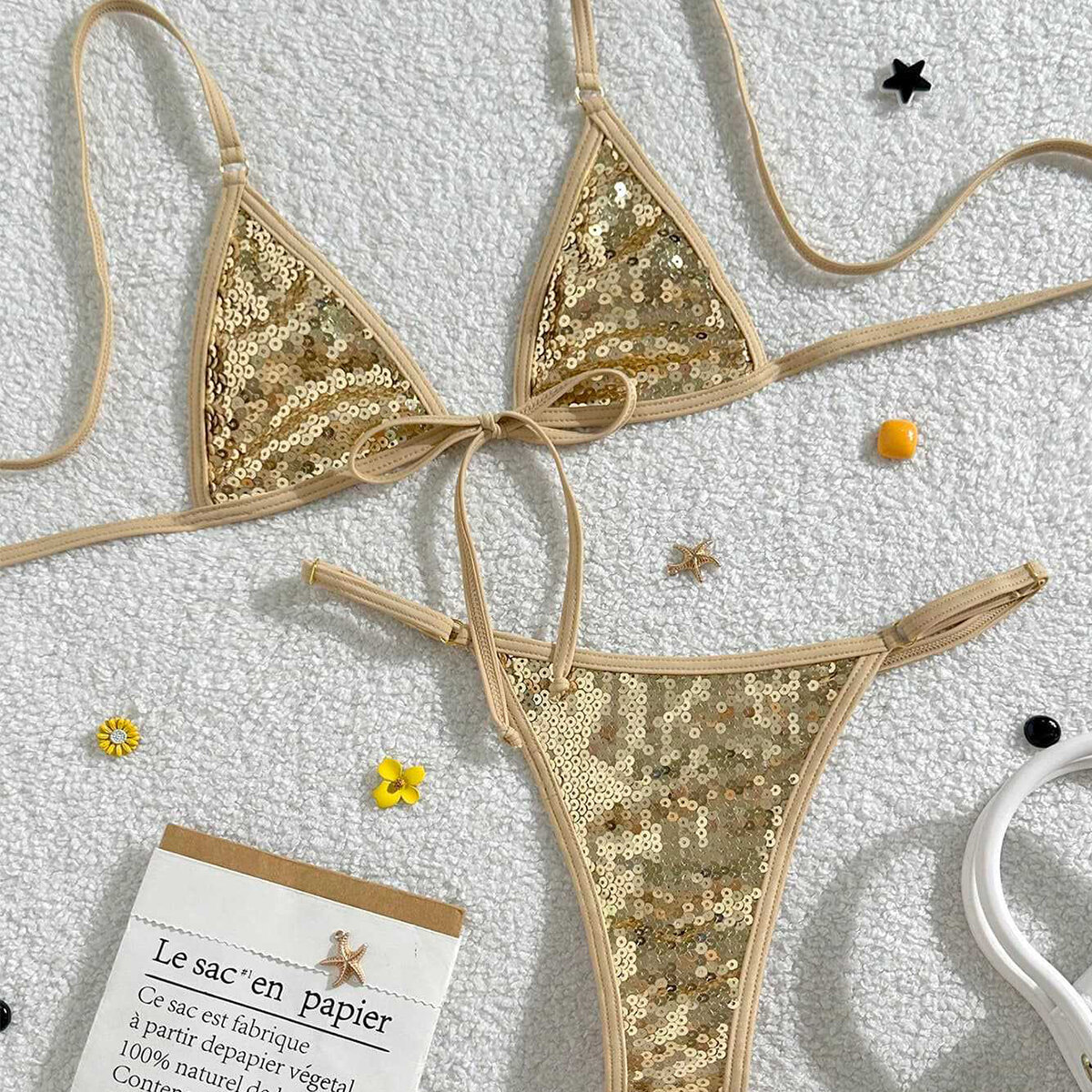 Beach Vacation Sexy Strappy Sequined Bikini Set h5