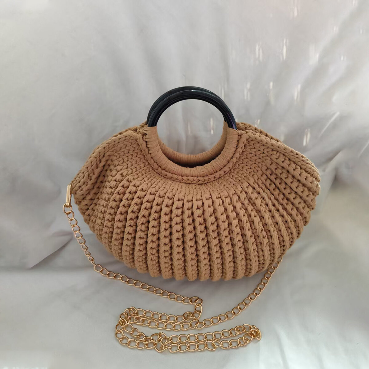 Vacation Style Woven Solid Color Women's Round Bag h5Picture2