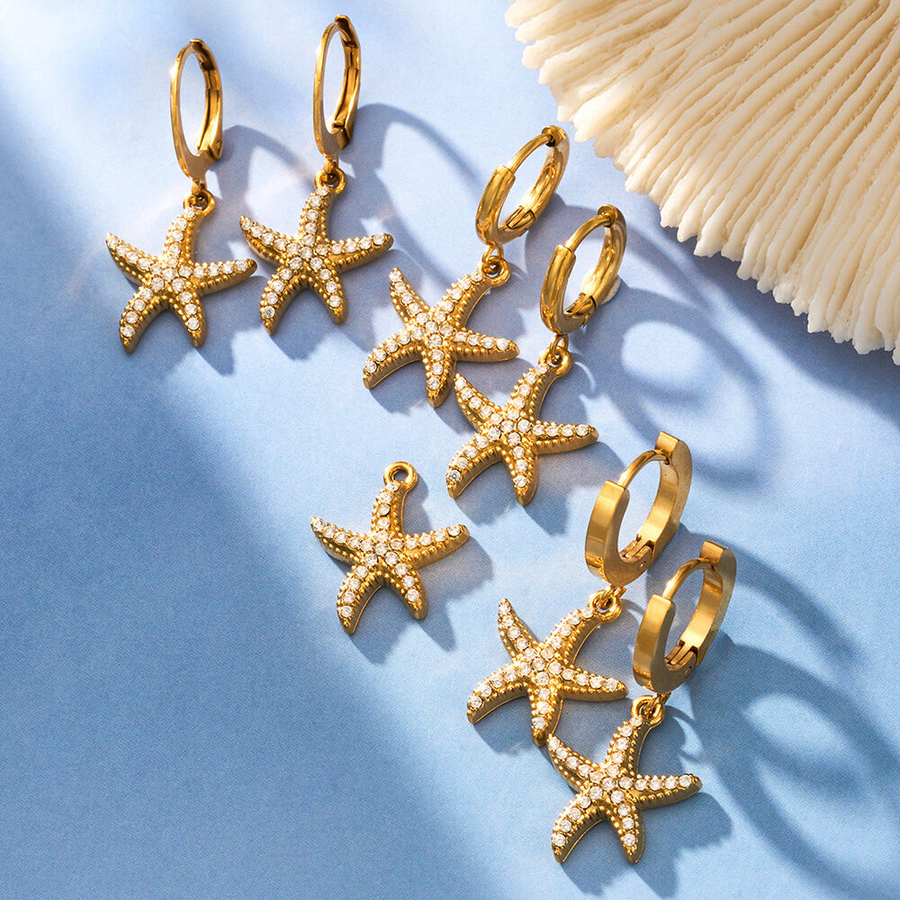 Seestern-Ohrhänger aus wasserdichtem Edelstahl in Goldfarbe mit Zirkonia für Damen