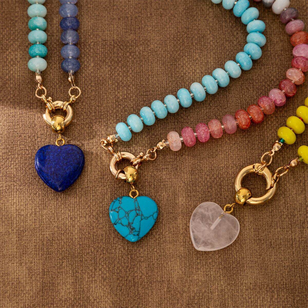 Glass Beads Heart Natural Stones Women's Beaded Necklaces Picture3