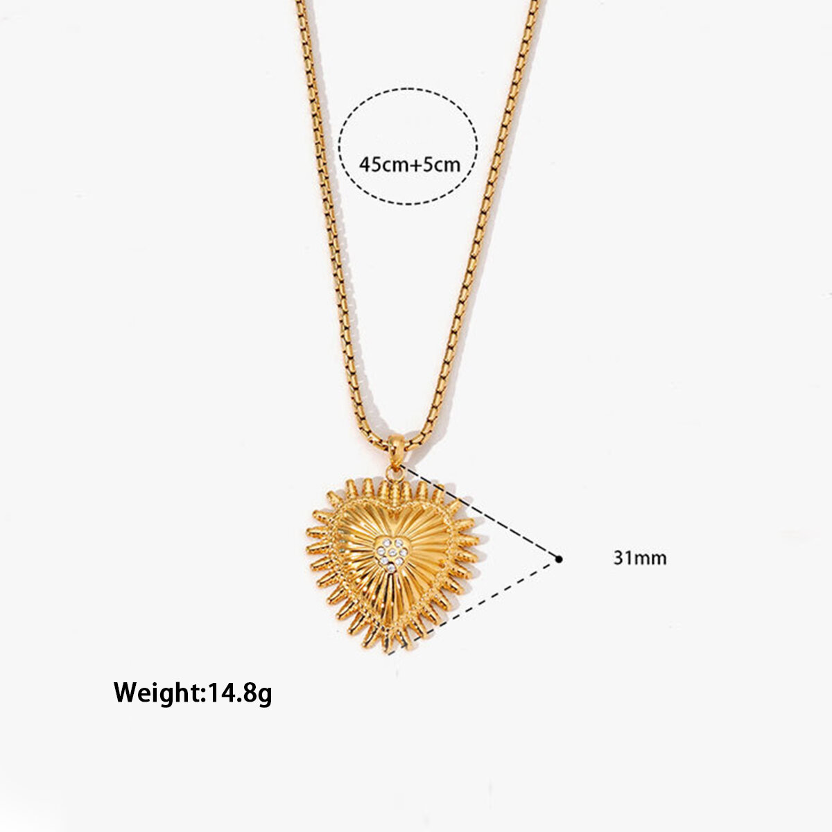 Retro Heart Stainless Steel Waterproof Gold Color Rhinestone Women's Pendant Necklaces h5Picture3
