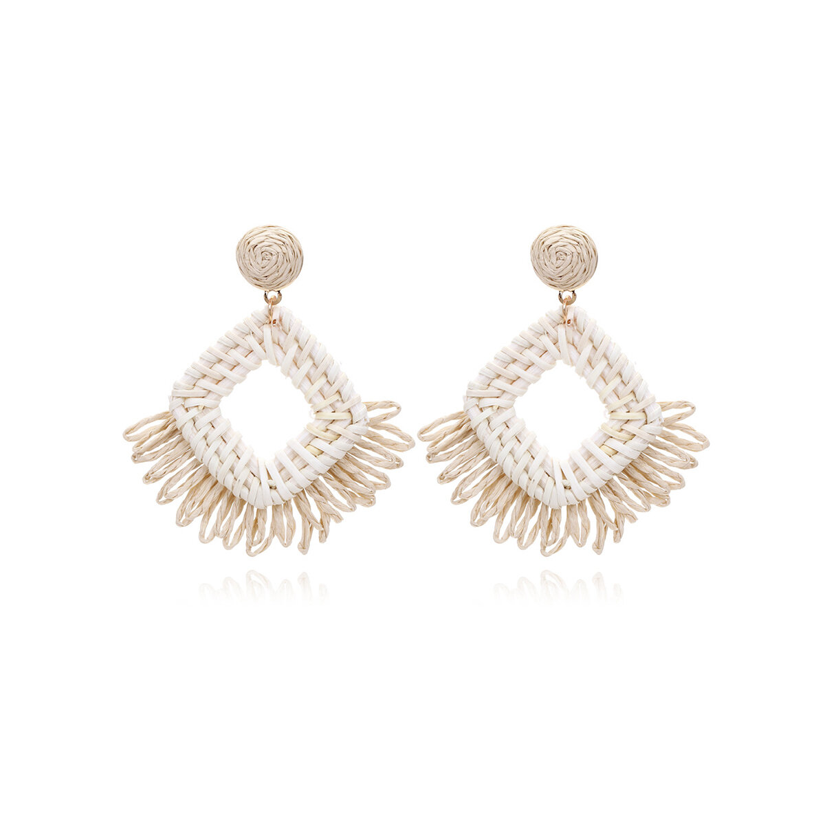 Romantic Series Vacation Flower Rectangle Raffia Women's Drop Earrings 2
