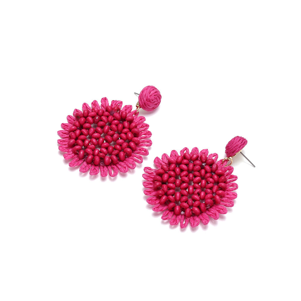 Romantic Series Vacation Flower Raffia Women's Drop Earrings h5Picture3