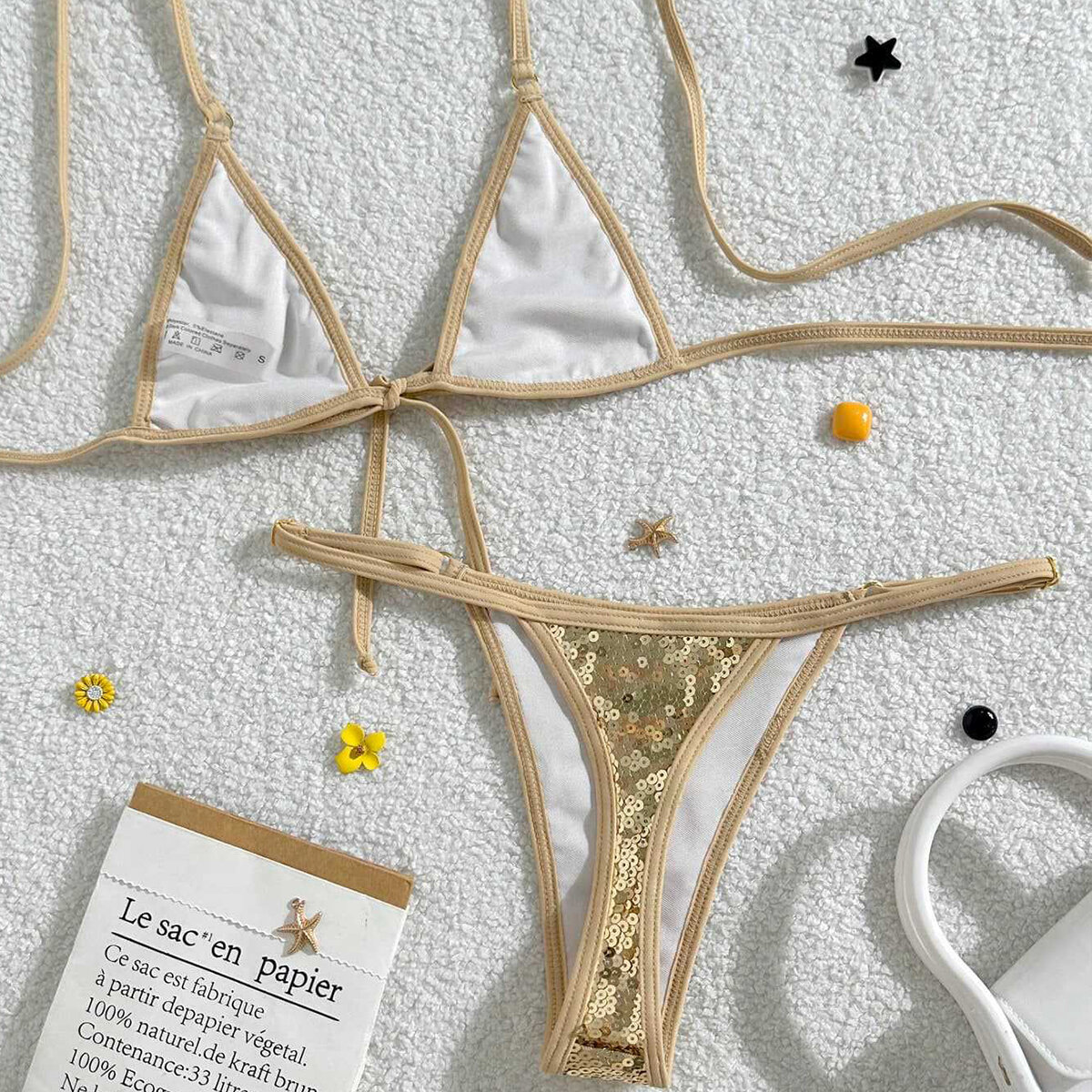 Beach Vacation Sexy Strappy Sequined Bikini Set h5 Picture4