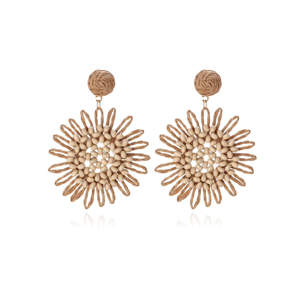 Romantic Series Vacation Flower Beads Raffia Women's Drop Earrings