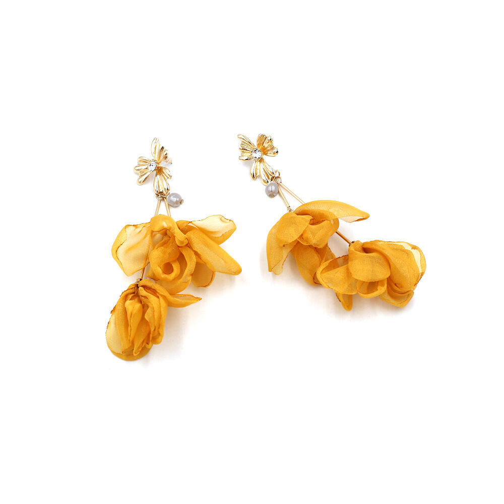 Romantic Series Sweet Flower Fabric Women's Drop Earrings h5 Picture4