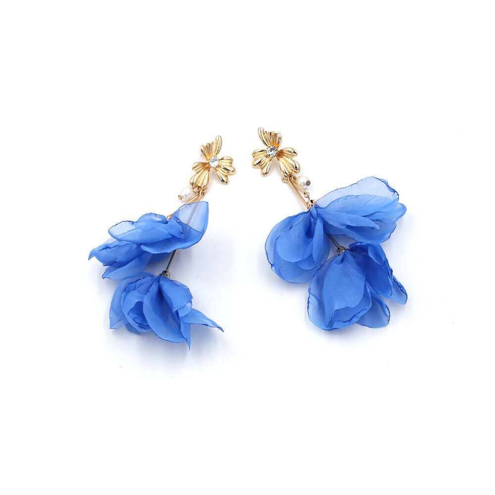 Romantic Series Sweet Flower Fabric Women's Drop Earrings h5 Picture3