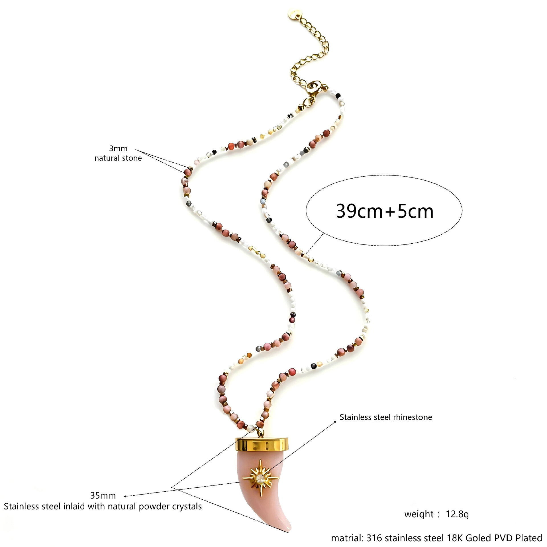 Ethnic Series Retro Beads Triangle Natural Stones Rhinestone Women's Beaded Necklaces h5