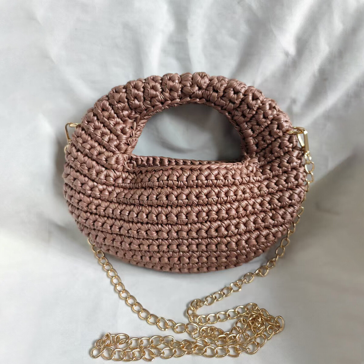 Parisian Chic Style Woven Solid Color Women's Half-moon Bag