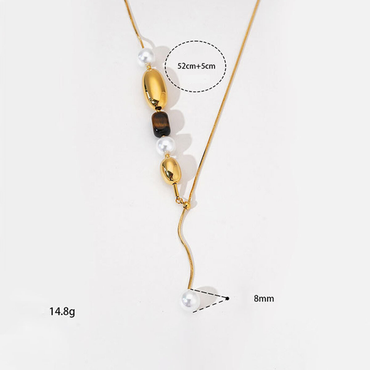 Retro Beads Stainless Steel Waterproof Gold Color Natural Stone Pearl Women's Beaded Necklaces h5 Picture4