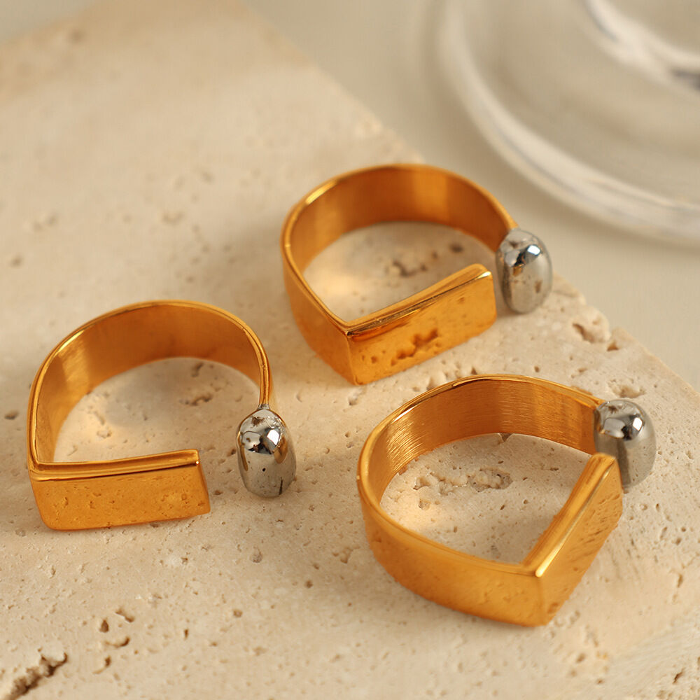 1 pair simple series simple geometric stainless steel gold plated women adjustable rings h5