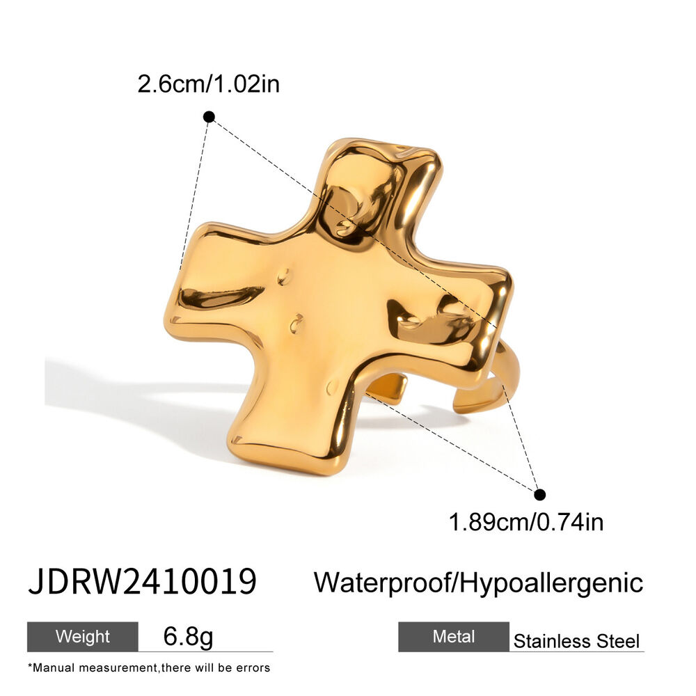 1 pair simple series retro cross stainless steel gold plated women adjustable rings