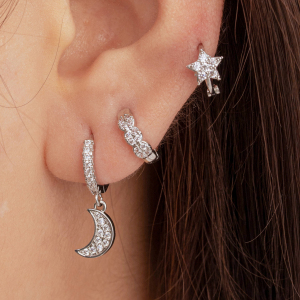 1 Piece Simple Series Classic Sun/Moon Copper No Plating Material Zircon Women Piercing Earrings h5 Picture4