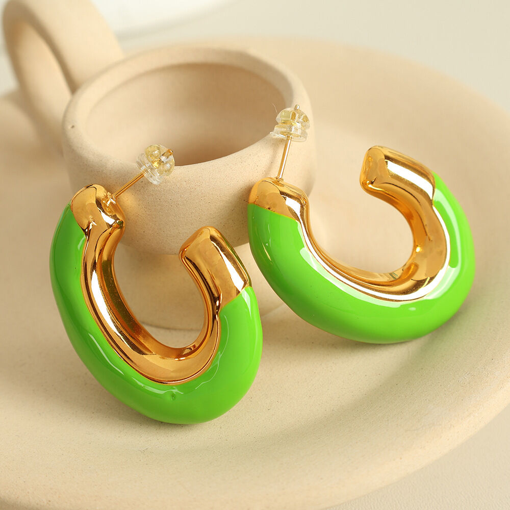 Eh720 Green Drop Oil Gold Earrings Picture2
