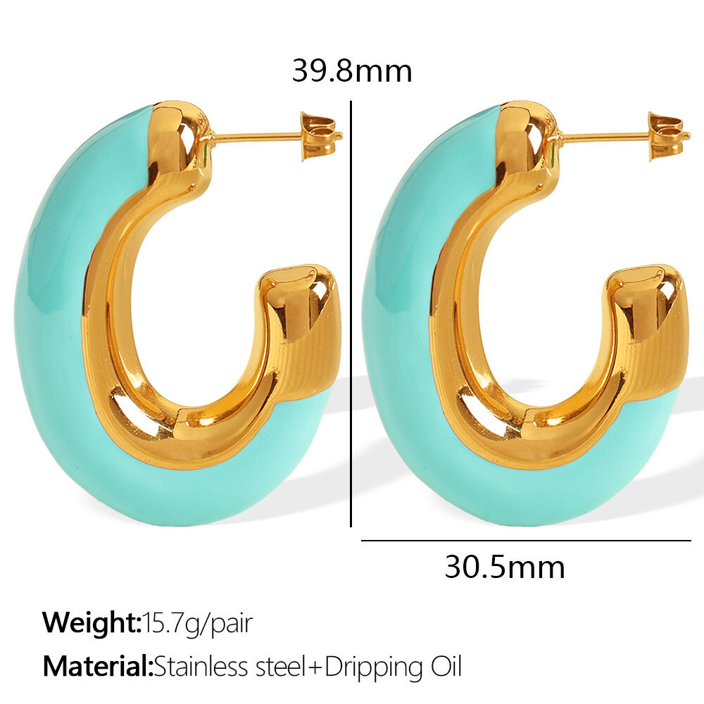 Eh720 Light Blue Oil Drop Gold Earrings Picture3