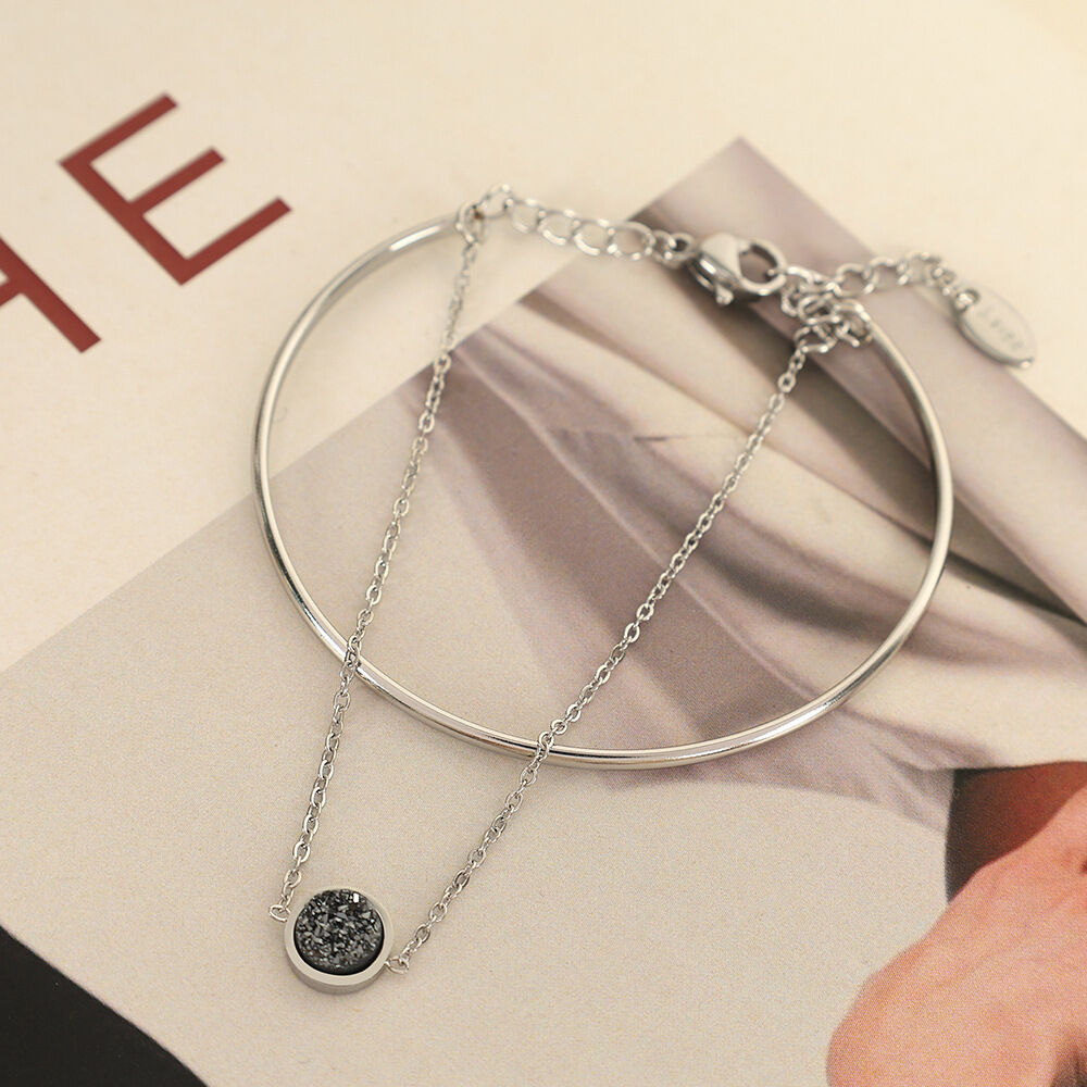Sl76 Black Resin Crystal Bud Steel Bracelet Picture2