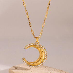 1 piece simple series punk sun/moon stainless steel gold plated rhinestone women pendant necklaces h5